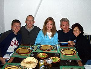 We're a bit bundled up because this was an open air restaurant, and it cools down a bit at night.