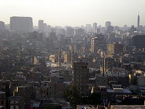 A view of part of Cairo, from the plaza of the Mosque. Cairo is one of the biggest cities in the world, with more than 17 million people.