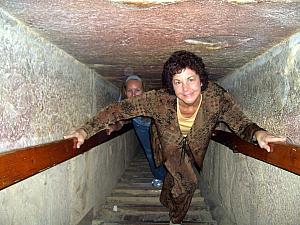 Inside the Red Pyramid, descending down the burial shaft towards the burial chamber.