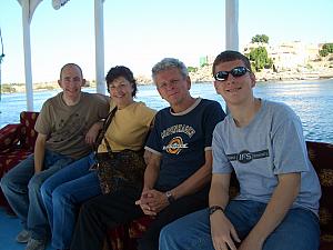 Posing for a smile on the motorboat/water taxi taking us from mainland Aswan to our island