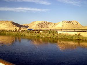 A train racing along the Nile.