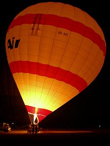 A hot air balloon getting filled up, at 4:30am!