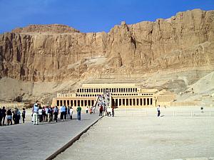 Hatshepsut's Temple. This amazes me - it almost looks contemporary, but it's thousands of years old. Pharaoh Hatshepsut was one of the only female pharoahs, and the one who ruled the longest  and the most famous of the Ancient Egyptian Empire (Cleopattra came during Greco-Roman Empire)