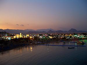 The view of Sharm's Naama Bay from our hotel's pool deck.