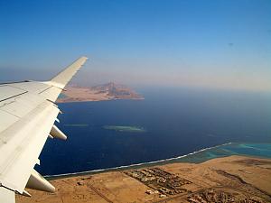 On our flight back home. Looking out at the Red Sea from Sharm.