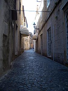 Walking down our street towards town, the roadway changes from asphalt to cobblestone!