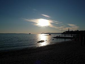 Walking along the beach from Znjan towards Bacvice just before sunset.