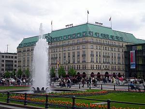 Hotel Adlon, which is right next to Brandenburg Gate. Also, many country embassies are nearby. This is the most exclusive/expensive hotel in Berlin, and is where presidents/leaders of countries stay when they come to Berlin. The bomb-proof presidential suite costs only 18,000 euros a night (and as our guide said, food not included).