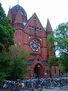 Trying to find a place to eat, we walked by this church with a hundred bicycles in front of it!