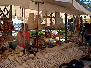 Booth with wooden items 