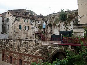 Old brickwork in the palace. The basement is below.