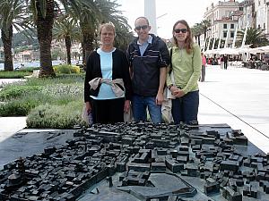 Jean, Jay and Kelly in front of the model of Split's old town.