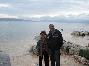 Christina and Jay thinking about going for a swim at Bene beach. Not really, it was only about 60 degrees outside!