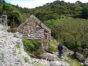 Hiking to the hermitage, past some old stone houses