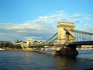 Bridge crossing from Buda side of River Danube to Pest side of river.