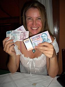 Paula is rich!!! Not really - 20,000 HUF (Hungarian Forints) equals 83 USD. (as of 6/7/2010)