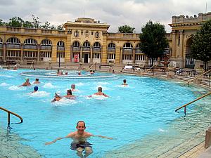 Jay and a bunch of old ladies in one of the outdoor pools. This giant pool was 90 degrees farenheit.