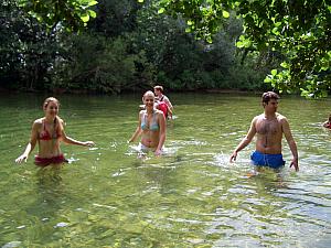 Taking a break in the water for a quick swim.