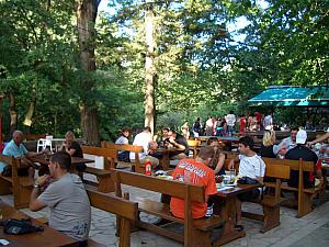 Enjoying an after-rafting dinner.