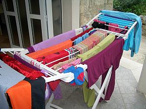 Kelly was amused at our colorful laundry rack.