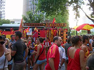 Wednesday, July 7: entering the plaza of Real Madrid stadium to watch the match on giant screens. Here are some vendors just before we entered the gates.