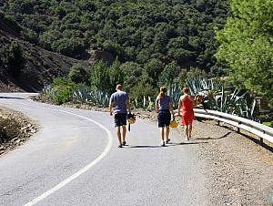 Beginning our excursion - trekking to the riverbed path that will take us to our two canyons that we will repel down.