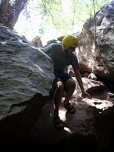 Climbing around some rocks.