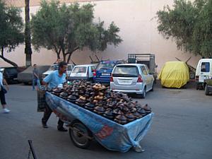 Man pushing a cart full of clay pots. The old town was full of push carts, donkey carts, bicycles and motorcycles. Not so many cars. (We're on the edge of the old town, which is why you see the cars here).