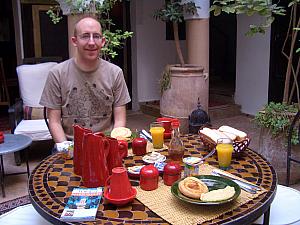 Sunday morning breakfast, prepared especially for us. More OJ, freshly brewed coffee, hot milk, hot water, rolls, eggs, bread and jam.