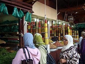 Fresh greens and more nuts and seeds for sale in the souks.