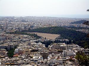 The view of the Panathinaiko Stadium from the top of Lykavittos Hill.