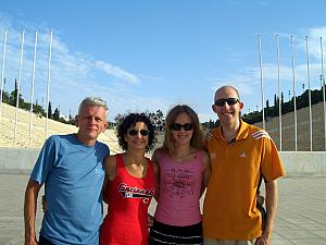 Posing in front of the Panathinaiko Stadium.