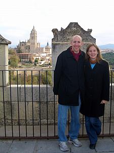 Jay and Kelly atop the castle, with the cathedral in the background
