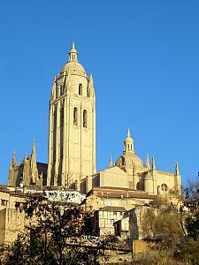 Taking a walk through the countryside looking back up at the cathedral