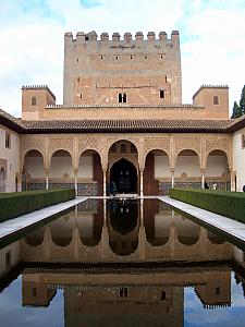 Alhambra - inside the Nazries palace - the famous Serallo patio. We felt so lucky how deserted the Nazaries Palace was for our visit. We understand that many times it is wall-to-wall people.