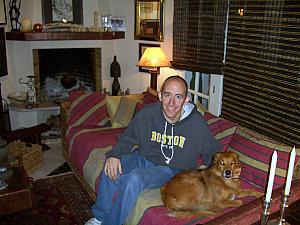 Jay with one of our hosts's three dogs.