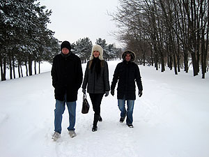 Jay, Milda and Mario posing for a snowy photo