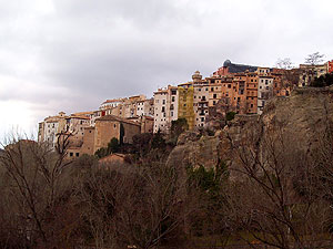 Cuenca's old town is perched up on a cliff. The houses built right up out of the cliff side are called hanging houses - "casas colgadas"
