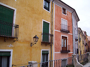 pretty colorful painted houses in Cuenca