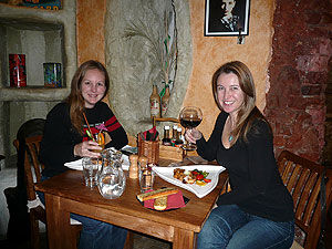 Kelly and Paula enjoying dinner at a traditional Czech restaurant