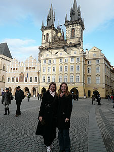 Kelly and Paula in the Old Town Square and in front of the Tn Cathedral 