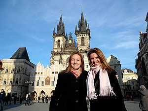 Kelly and Paula in the Old Town Square and in front of the Tn Cathedral 