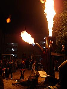 This was my favorite installation - it was reincarnated from Burning Man. Giant tree-shaped cylinders would blast out fire at seemingly random intervals.