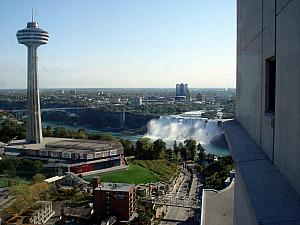 Viwe from our hotel window!! We booked our hotel in Niagara Falls through Priceline, and started off with a dark and depressing room with a fantastic view of...another wall. Kelly worked her magic and got us a free upgrade to a falls view room. Fantastic!