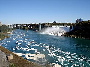 Niagara Falls has two separate waterfalls separated by an island - here is the American Falls - typically much clearer with less mist.