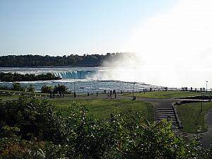 At a park with the up close view of the Horseshoe Falls