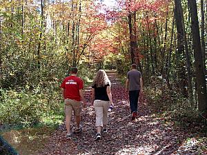 Walking along the trail.