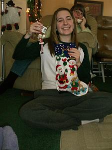 Julie opening up her stocking