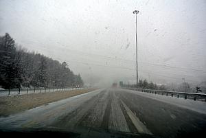 Driving through the snow! Kelly enjoyed this quite a bit (she was nervous in the passenger seat!)