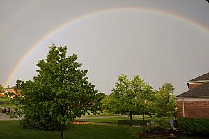 A full rainbow as seen from Kelly's parents' front porch.